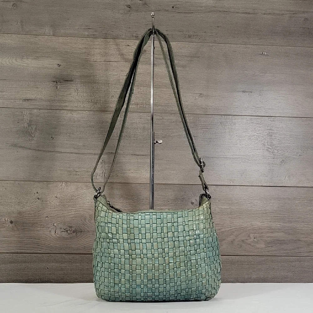 Vilenca Holland for Anthropologie Woven Leather Shoulder Bag in Sage Green